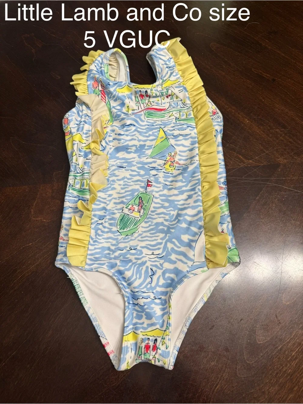 Little Lamb & Co Girls One-Piece Swimsuit in Blue & Yellow